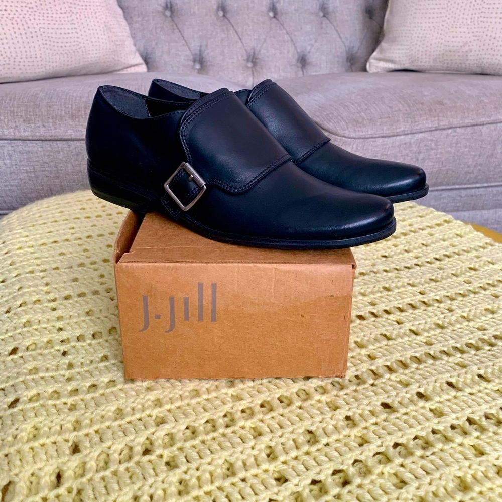 J.Jill Black Leather Buckle Loafers